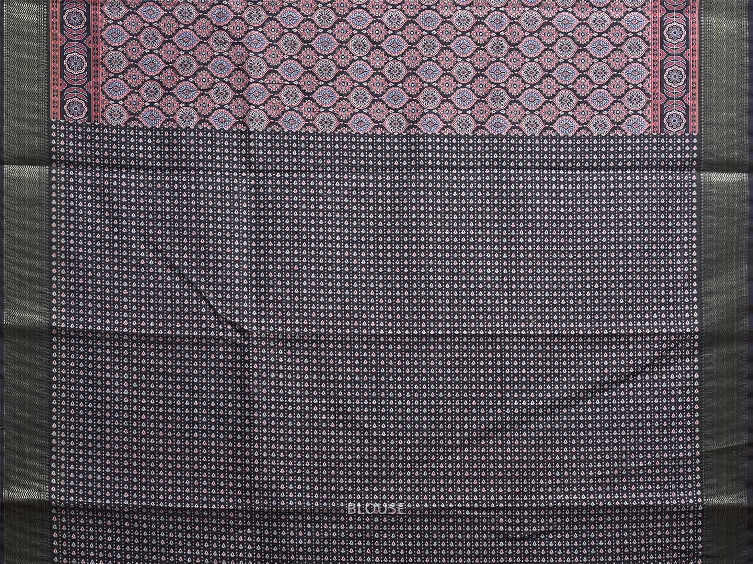 Black and Red Bamboo Cotton Saree with DIgital Print Design bc0845