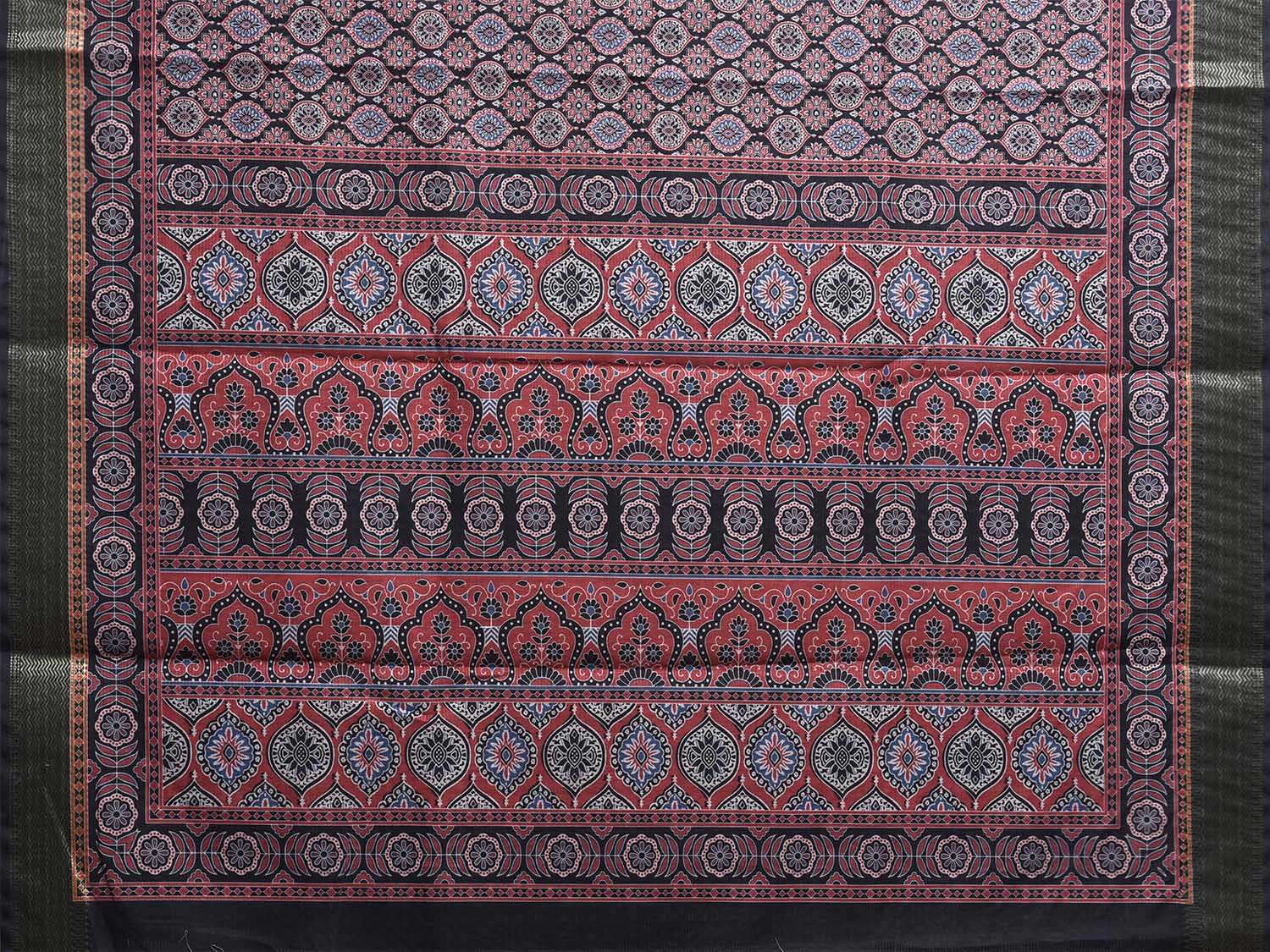 Black and Red Bamboo Cotton Saree with DIgital Print Design bc0845