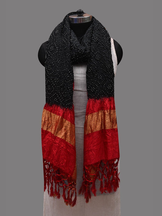 Black and Red Bandhani Kanchipuram Silk Handloom Dupatta with Border Design ds2611