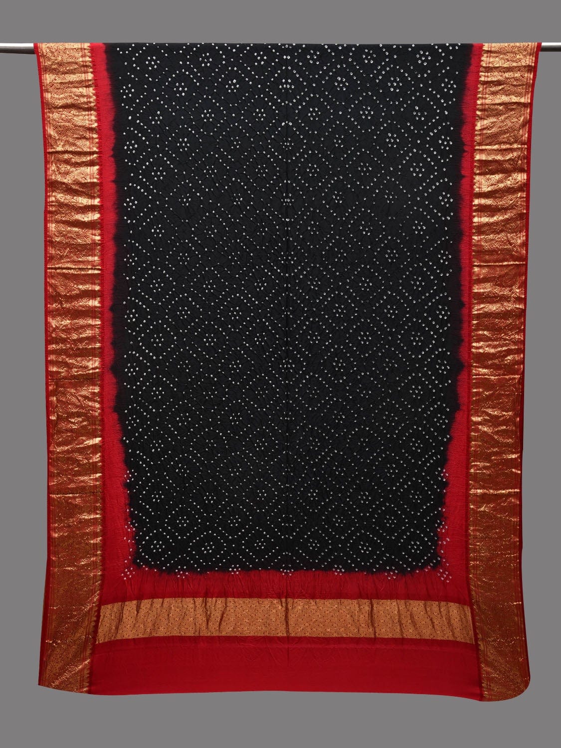 Black and Red Bandhani Kanchipuram Silk Handloom Dupatta with Border Design ds2611