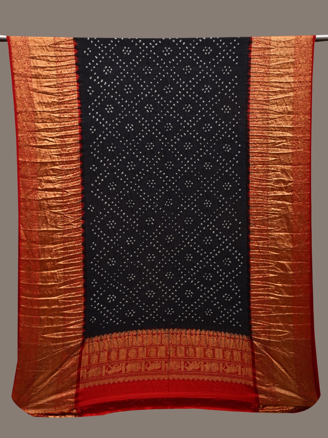 Black and Red Bandhani Kanchipuram Silk Handloom Dupatta with Border Design ds2695