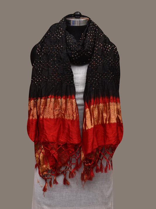 Black and Red Bandhani Kanchipuram Silk Handloom Dupatta with Border Design ds2917