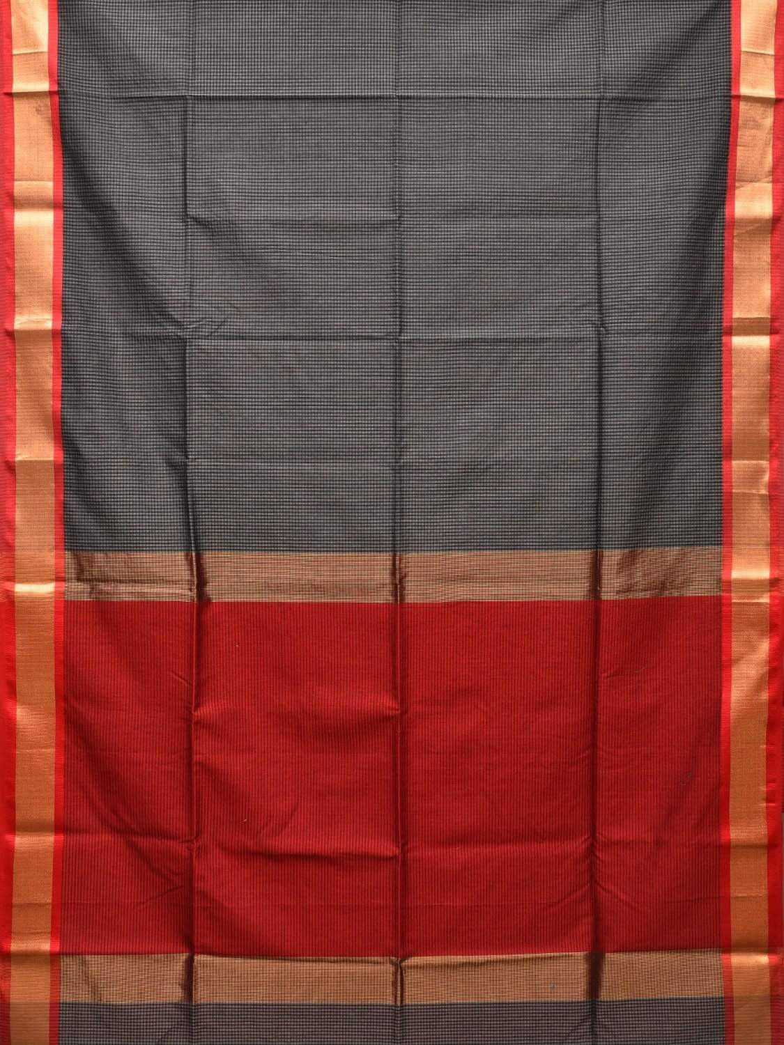 Black and Red Maheshwari Cotton Silk Handloom Saree with Small Checks Design m0140