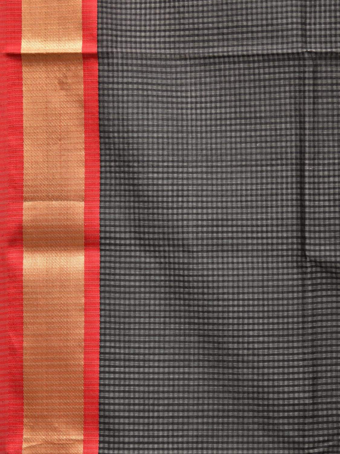 Black and Red Maheshwari Cotton Silk Handloom Saree with Small Checks Design m0140