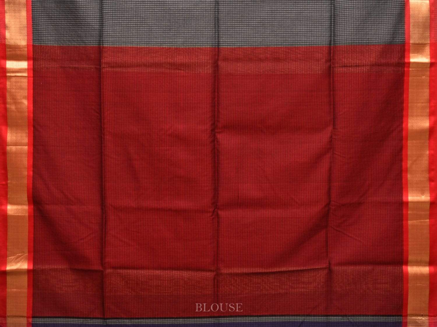 Black and Red Maheshwari Cotton Silk Handloom Saree with Small Checks Design m0140