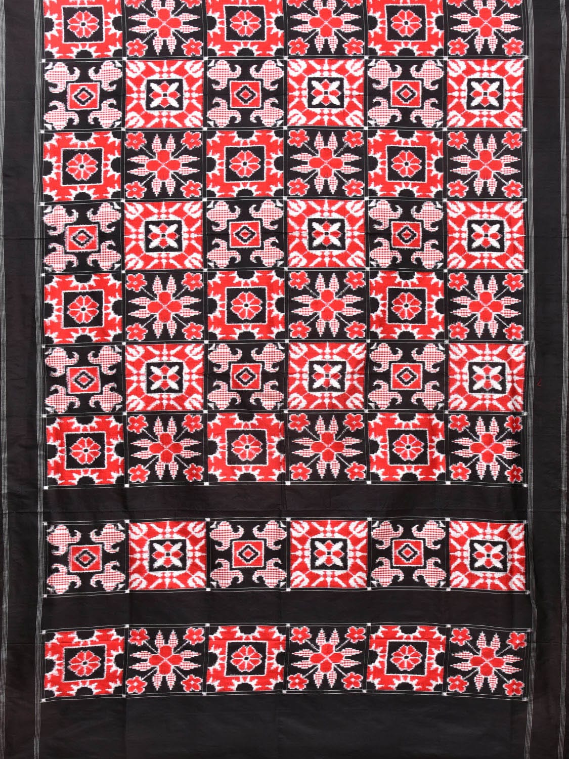 Black and Red Pochampally Double Ikat Silk Handloom Saree with Telia Design i0758