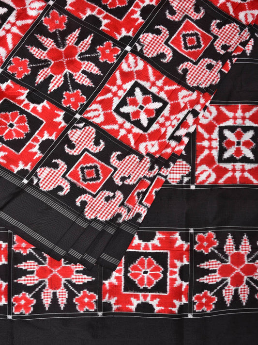 Black and Red Pochampally Double Ikat Silk Handloom Saree with Telia Design i0758