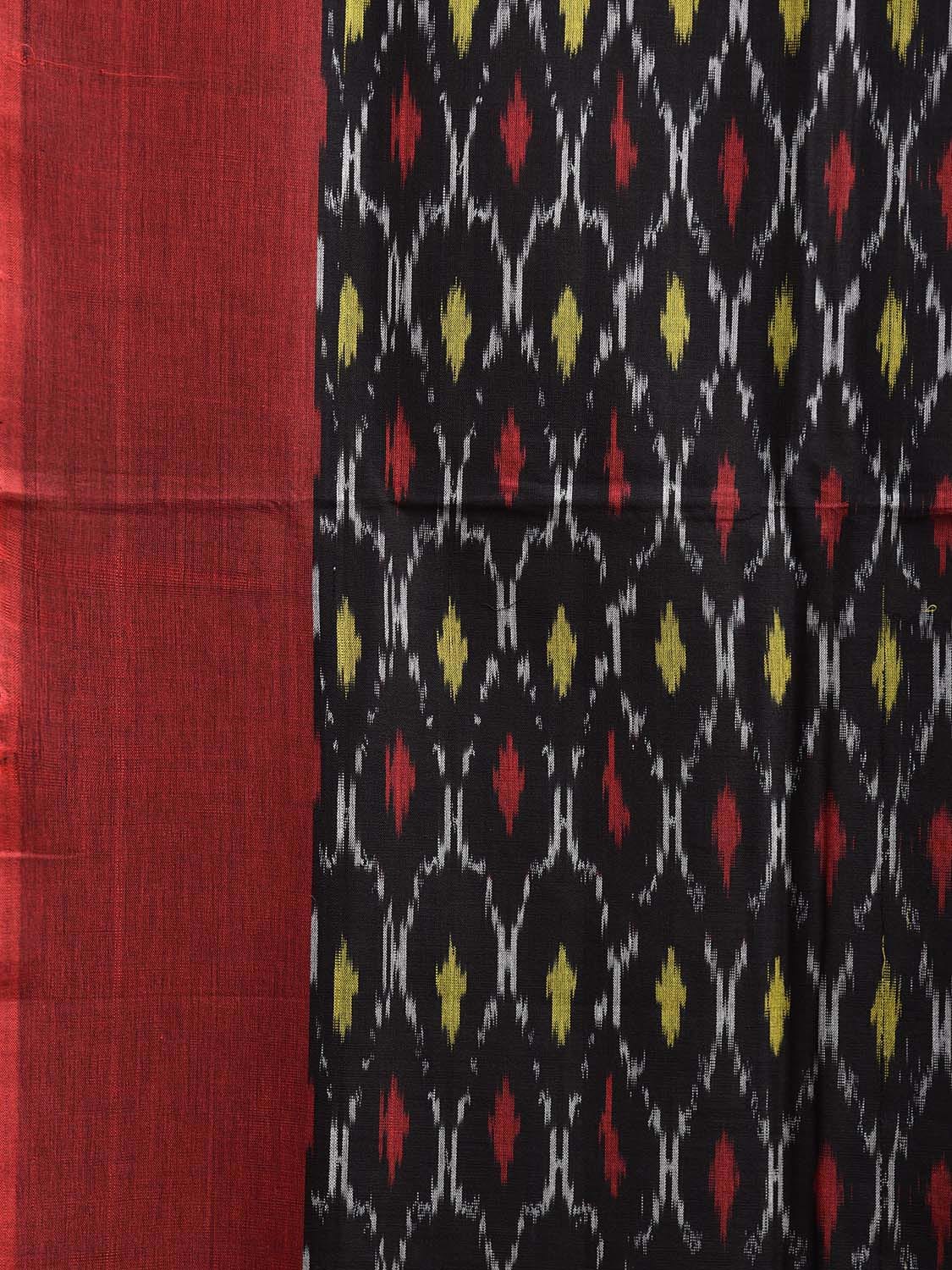 Black and Red Pochampally Ikat Cotton Handloom Saree with All Over Grill Body Design No Blouse i0901