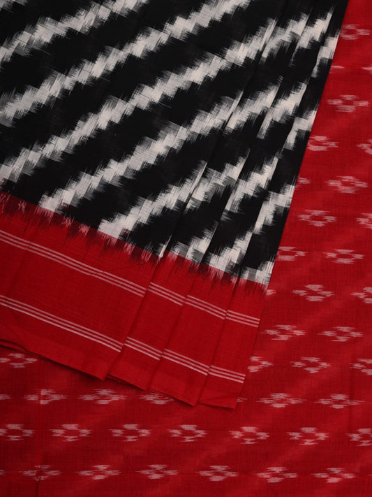 Black and Red Pochampally Ikat Cotton Handloom Saree with Diagonal Design i0671