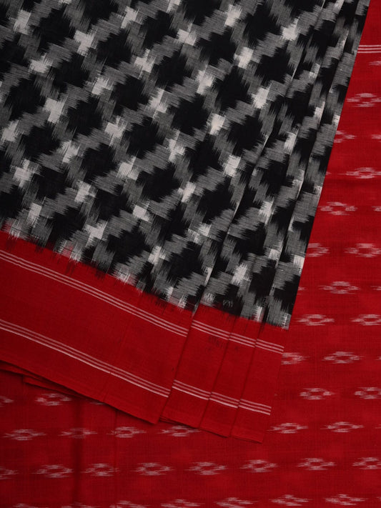 Black and Red Pochampally Ikat Cotton Handloom Saree with Grill Design i0674