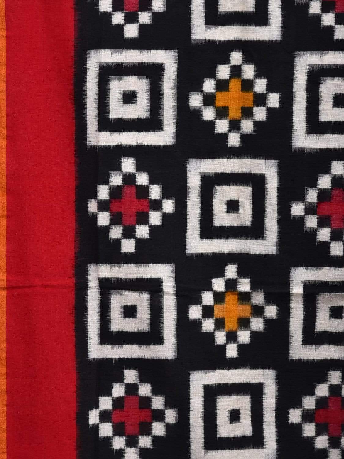 Black and Red Pochampally Ikat Cotton Handloom Saree with Telia Design i0606