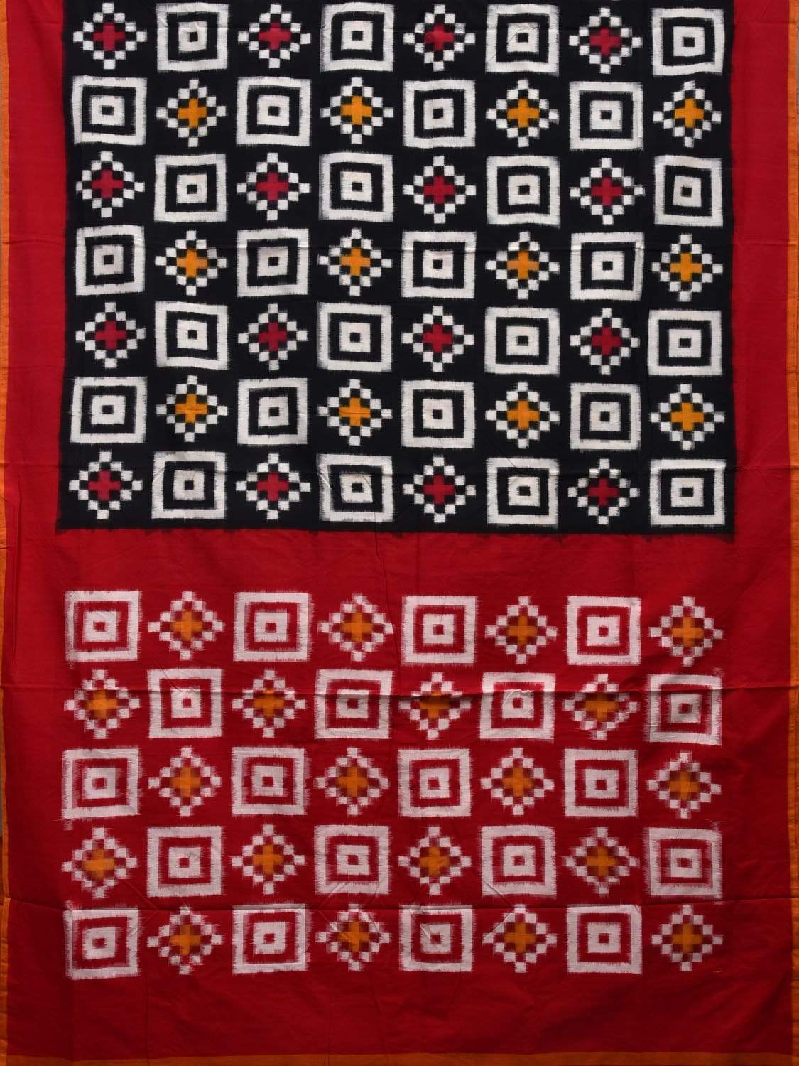 Black and Red Pochampally Ikat Cotton Handloom Saree with Telia Design i0606