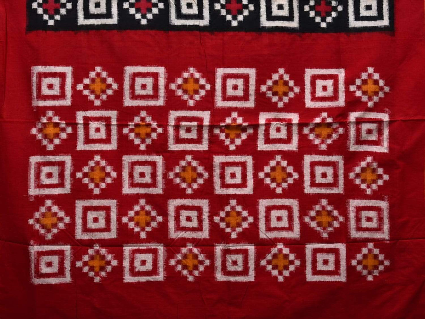 Black and Red Pochampally Ikat Cotton Handloom Saree with Telia Design i0606