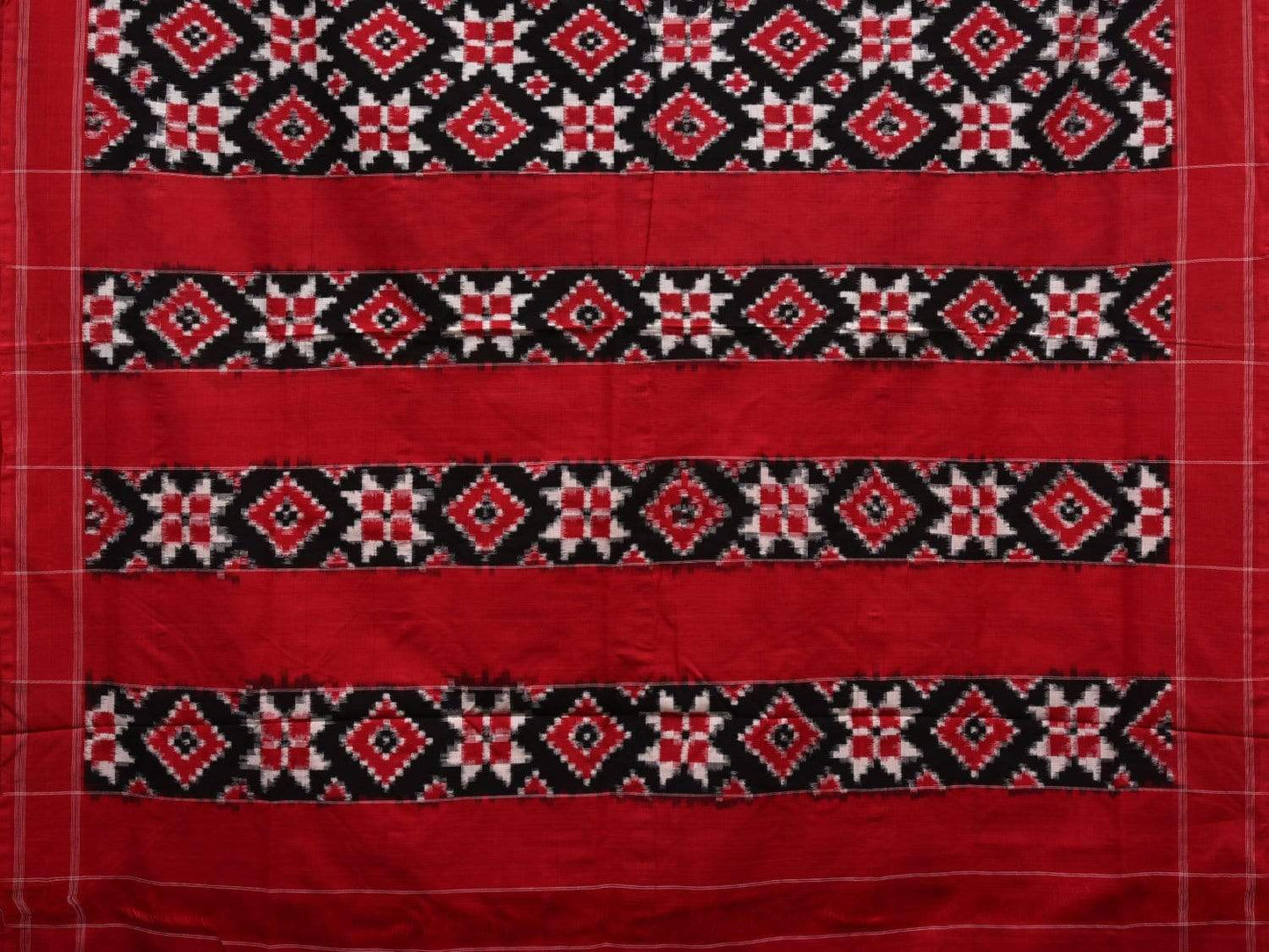 Black and Red Pochampally Ikat Cotton Handloom Saree with Telia Design i0608
