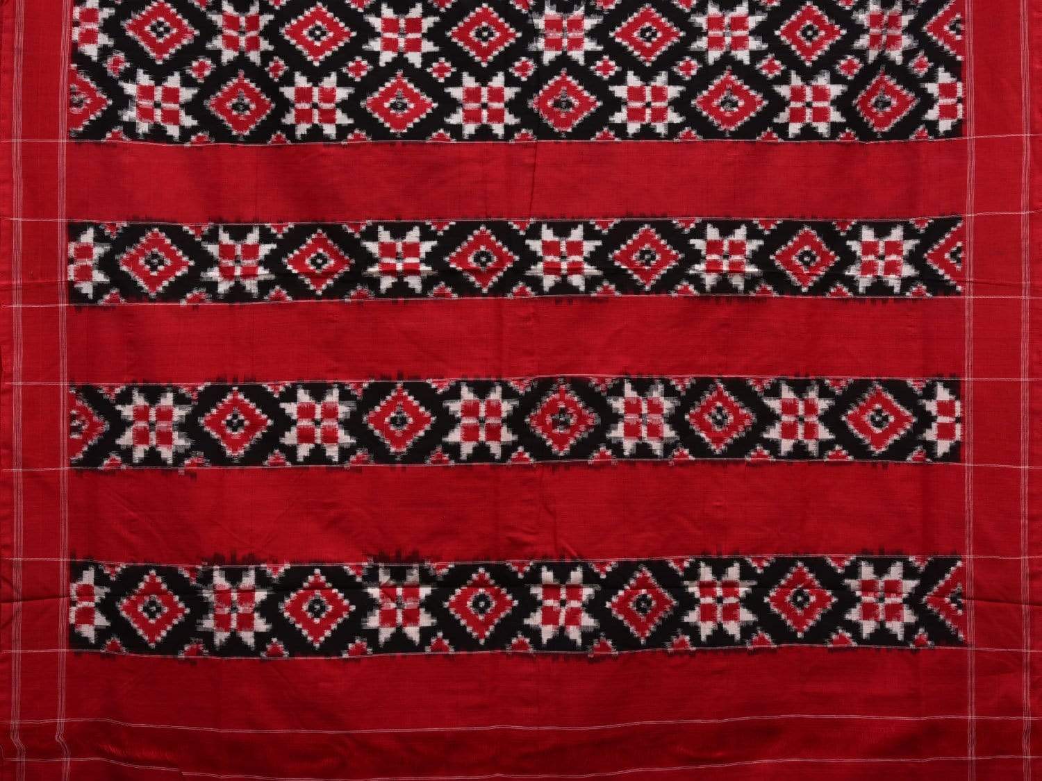 Black and Red Pochampally Ikat Cotton Handloom Saree with Telia Design i0608
