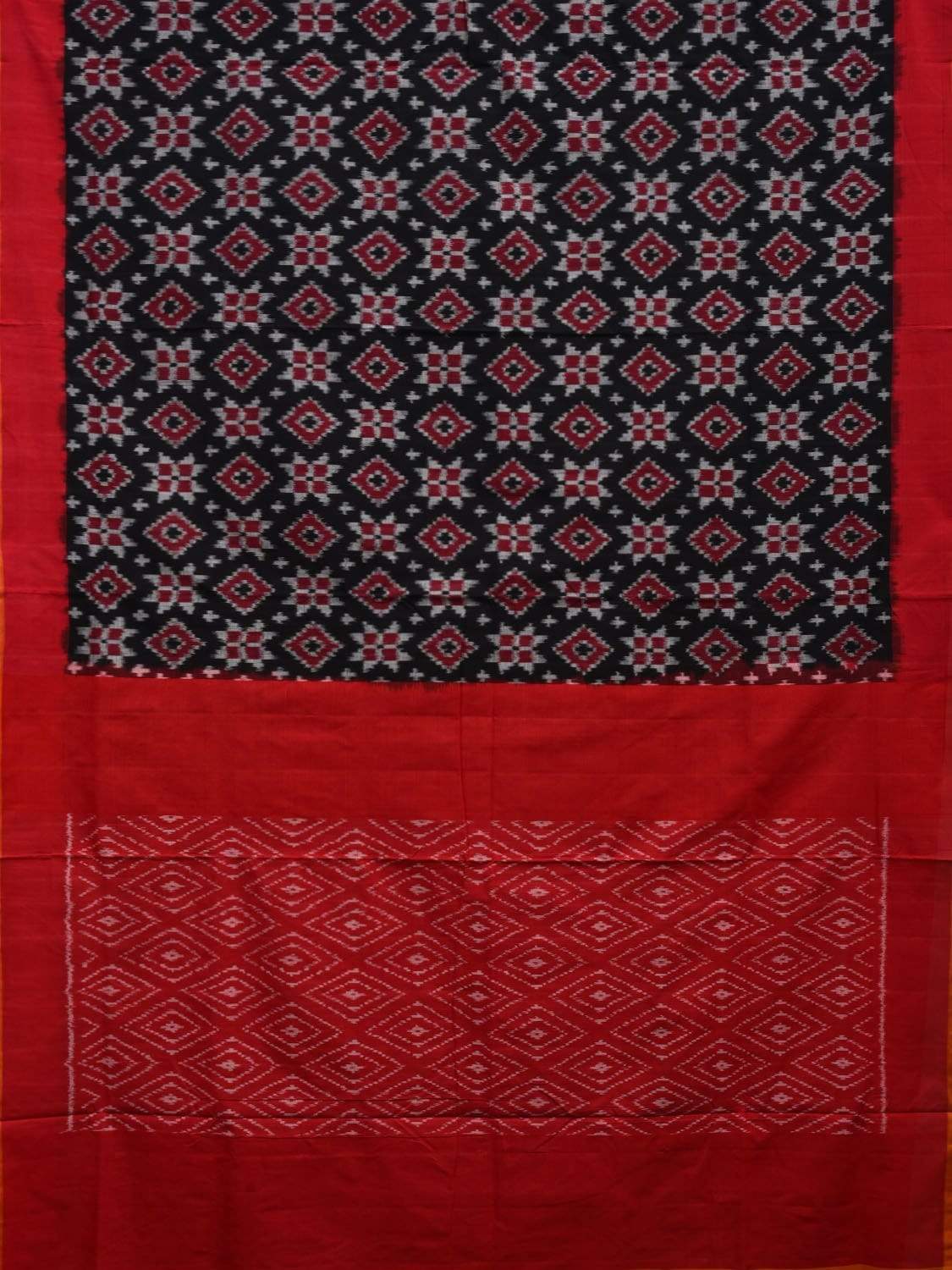 Black and Red Pochampally Ikat Cotton Handloom Saree with Telia Design i0611