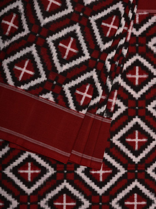 Black and Red Pochampally Ikat Cotton Handloom Saree with Telia Design i0672