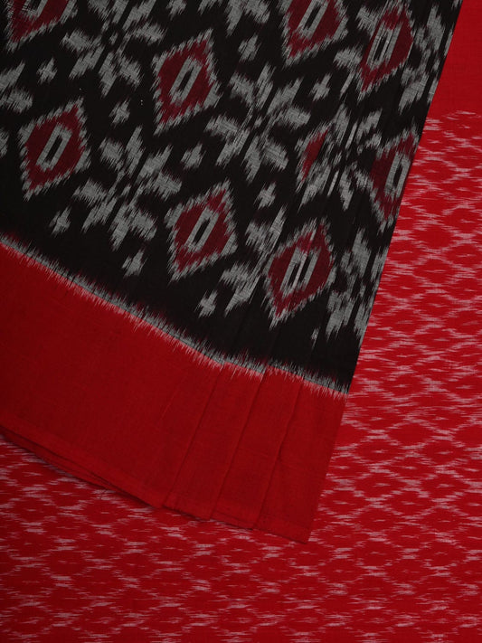 Black and Red Pochampally Ikat Cotton Handloom Saree with Telia Design i0689