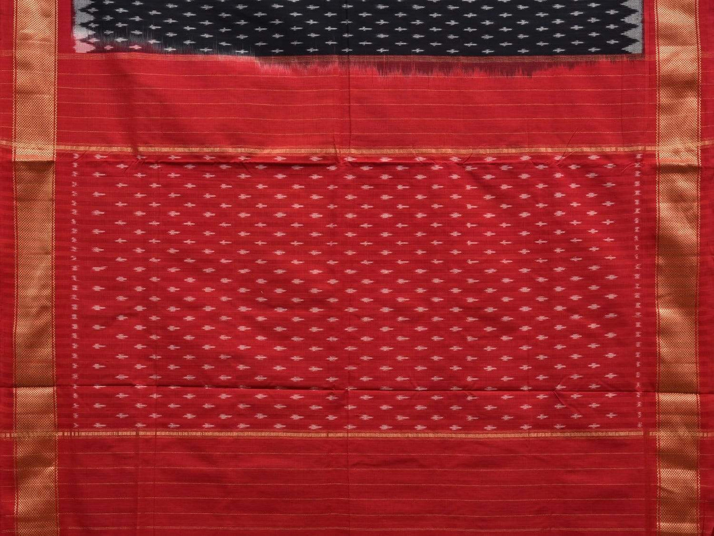 Black and Red Pochampally Ikat Cotton Handloom Saree with Zari Border Design i0614