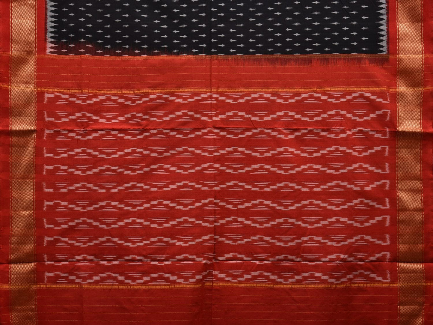 Black and Red Pochampally Ikat Cotton Handloom Saree with Zari Border Design i0697