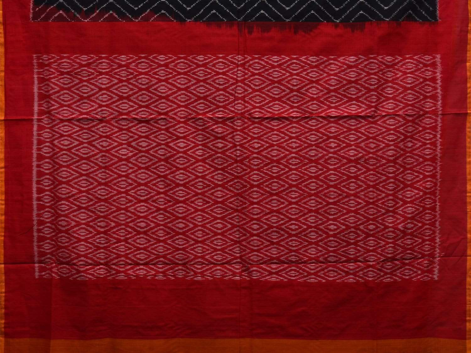 Black and Red Pochampally Ikat Cotton Handloom Saree with Zig-Zag Design i0612