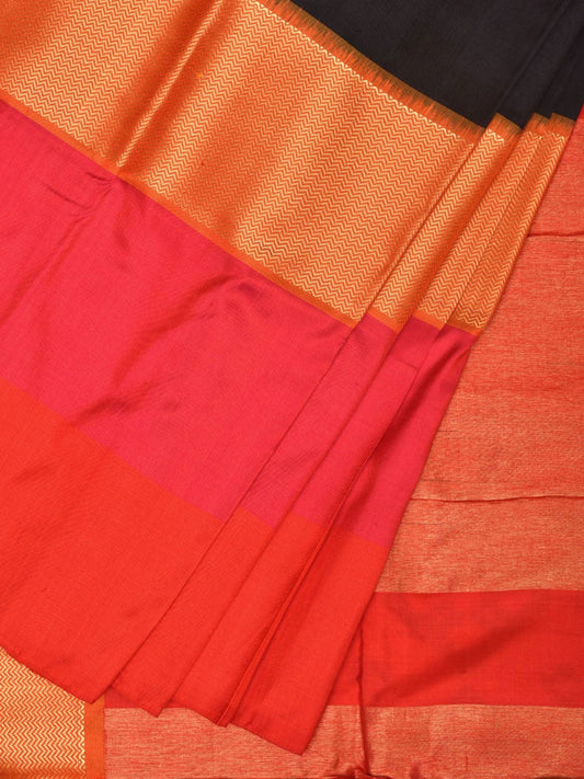 Black and Red Pochampally Ikat Silk Handloom Saree with Big Border Design i0855