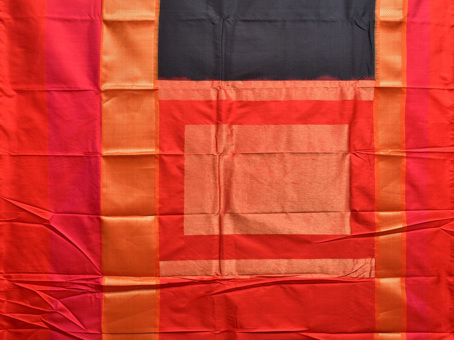 Black and Red Pochampally Ikat Silk Handloom Saree with Big Border Design i0855