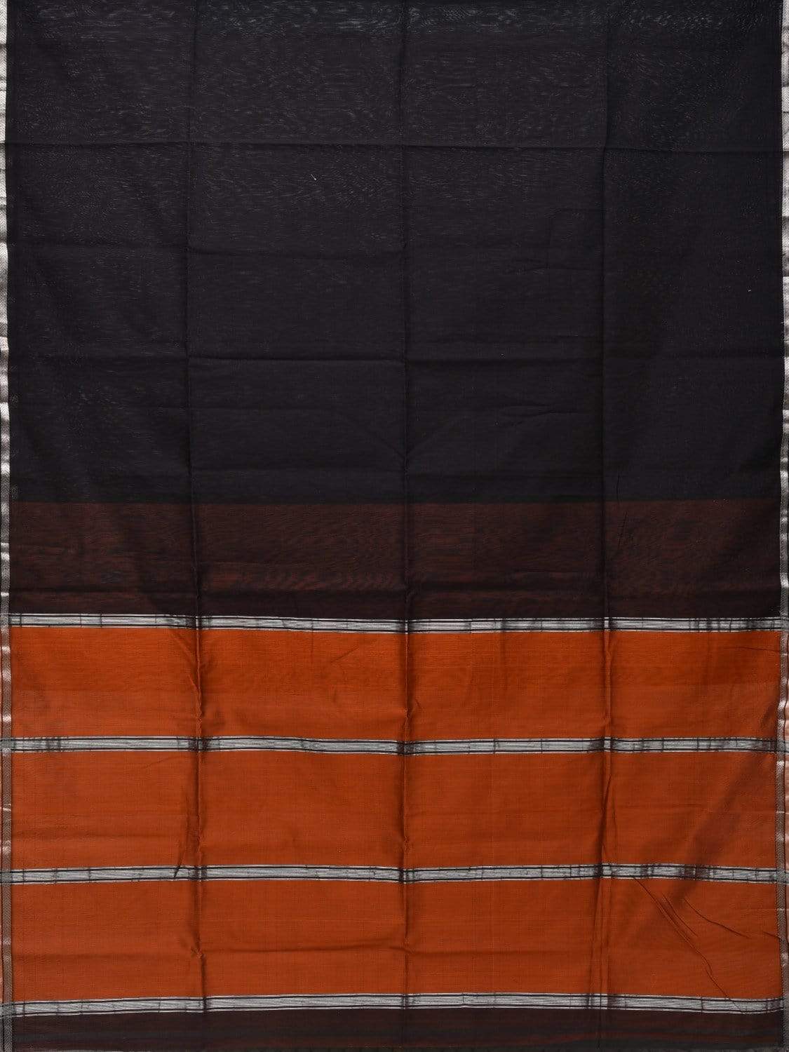 Black and Rust Maheshwari Cotton Silk Handloom Plain Saree with Small Border Design m0130