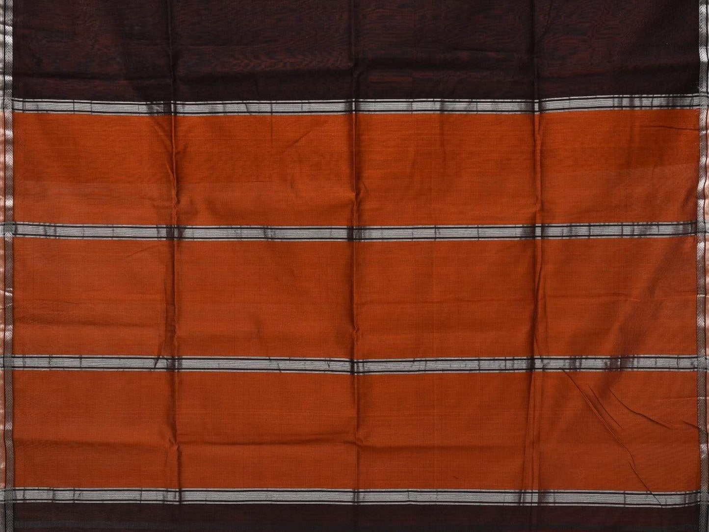 Black and Rust Maheshwari Cotton Silk Handloom Plain Saree with Small Border Design m0130