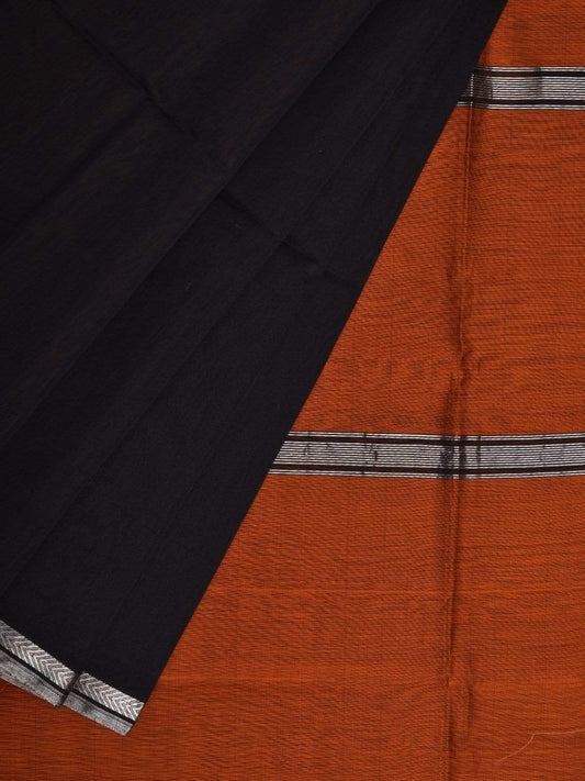 Black and Rust Maheshwari Cotton Silk Handloom Plain Saree with Small Border Design m0130