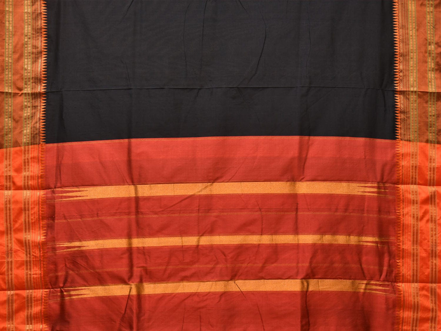Black and Rust Narayanpet Silk Handloom Plain Saree with Traditional Border Design No Blouse np0671