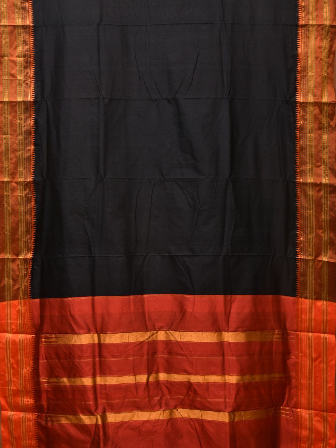 Black and Rust Narayanpet Silk Handloom Plain Saree with Traditional Border Design No Blouse np0671