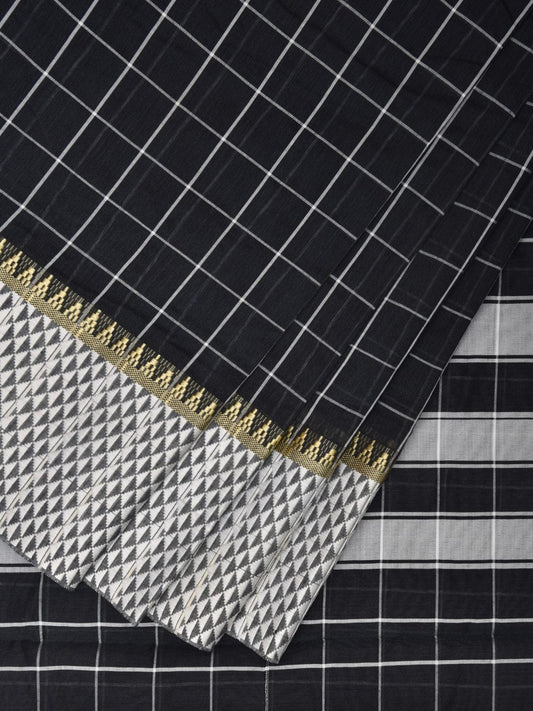 Black and White Bamboo Cotton Saree with Big Checks Design No Blouse bc0387
