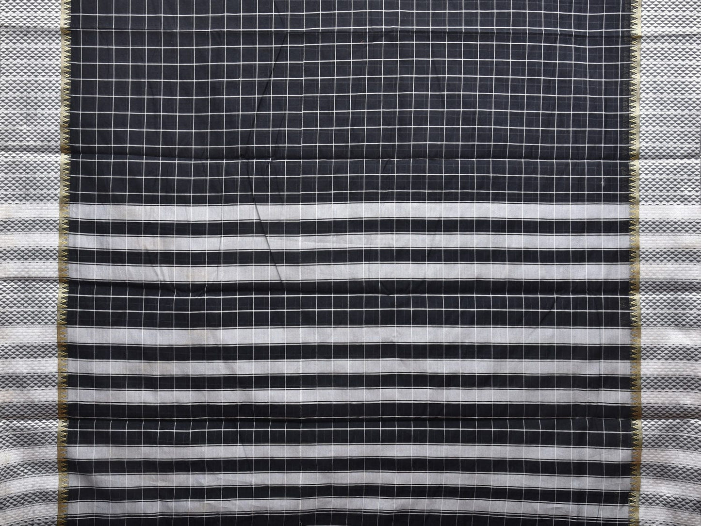 Black and White Bamboo Cotton Saree with Big Checks Design No Blouse bc0387