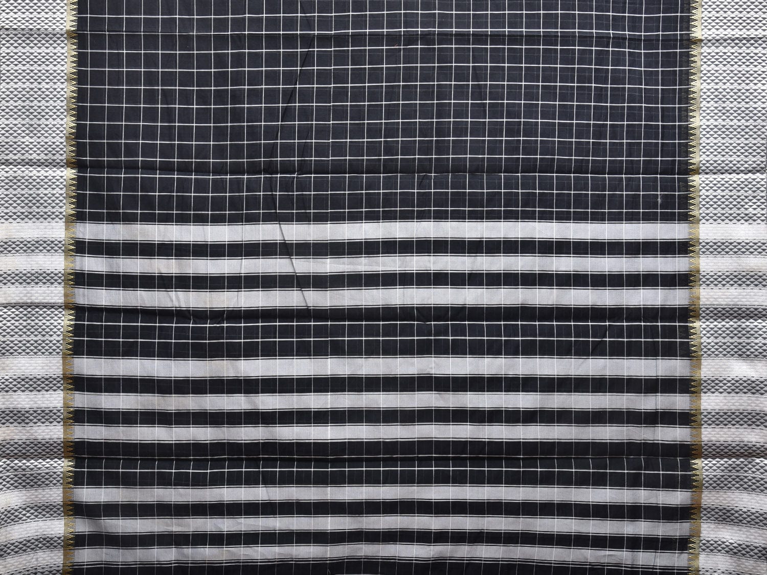Black and White Bamboo Cotton Saree with Big Checks Design No Blouse bc0387