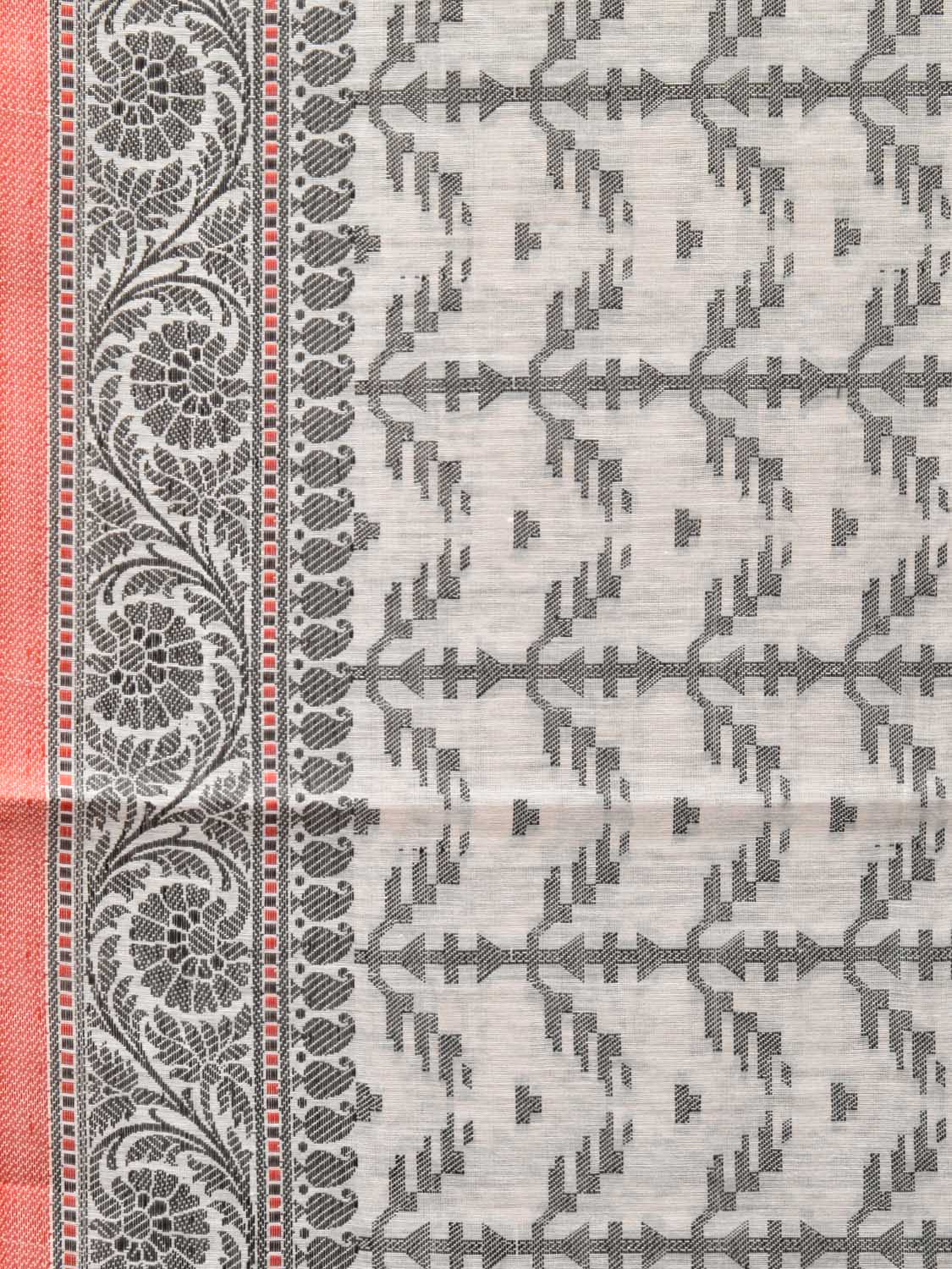 Black and White Cut Work Sico Cotton Saree with All Over and Border Design o0413