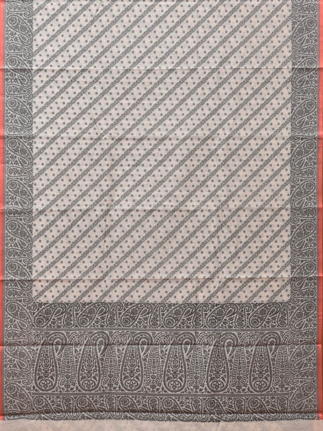 Black and White Cut Work Sico Cotton Saree with Diagonal and Mango Border Design o0422