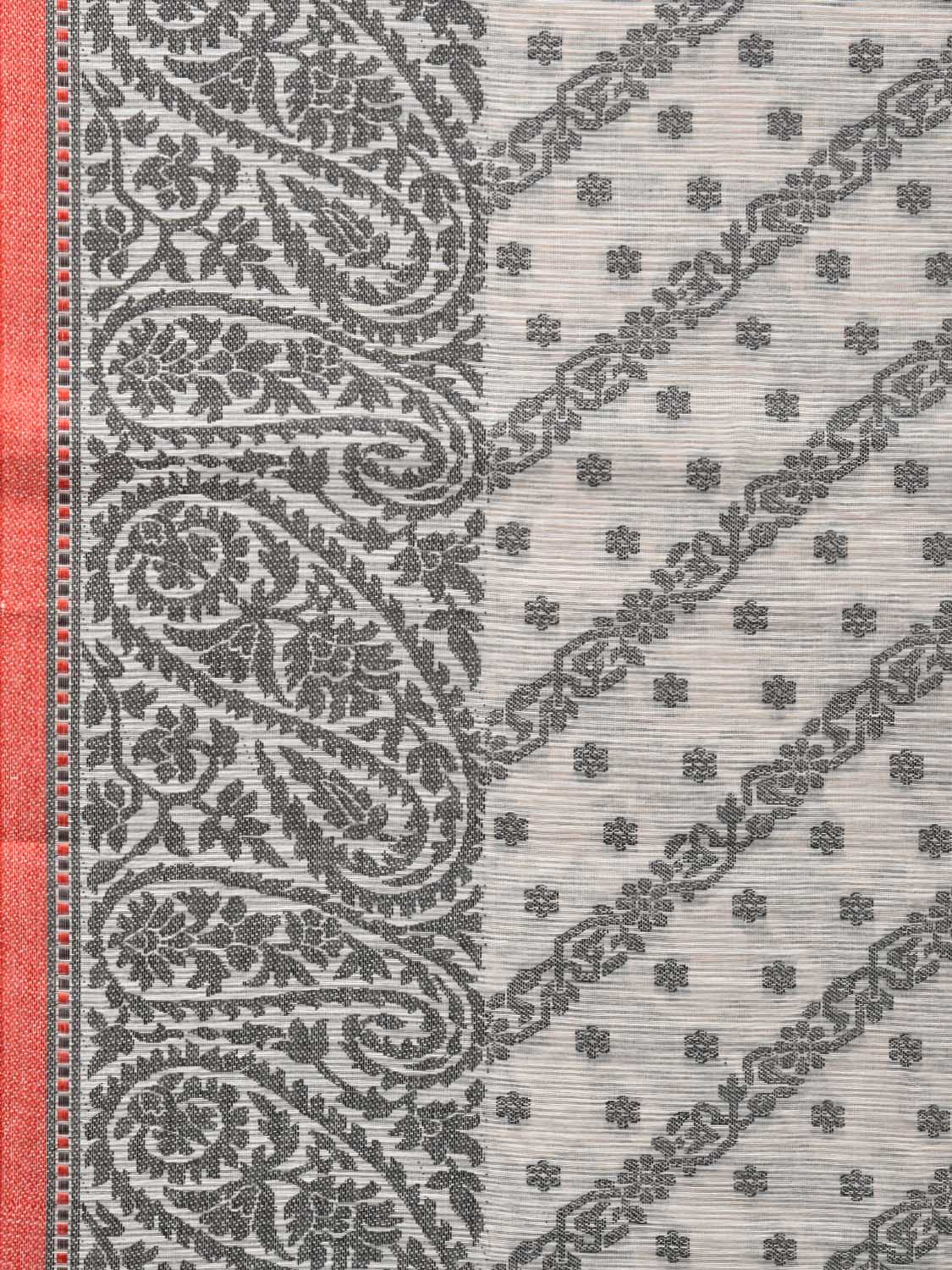 Black and White Cut Work Sico Cotton Saree with Diagonal and Mango Border Design o0422