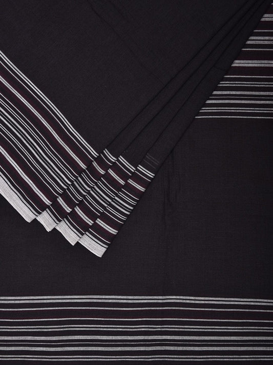 Black and White Organic Cotton Plain Saree with Strips Pallu Design o0567