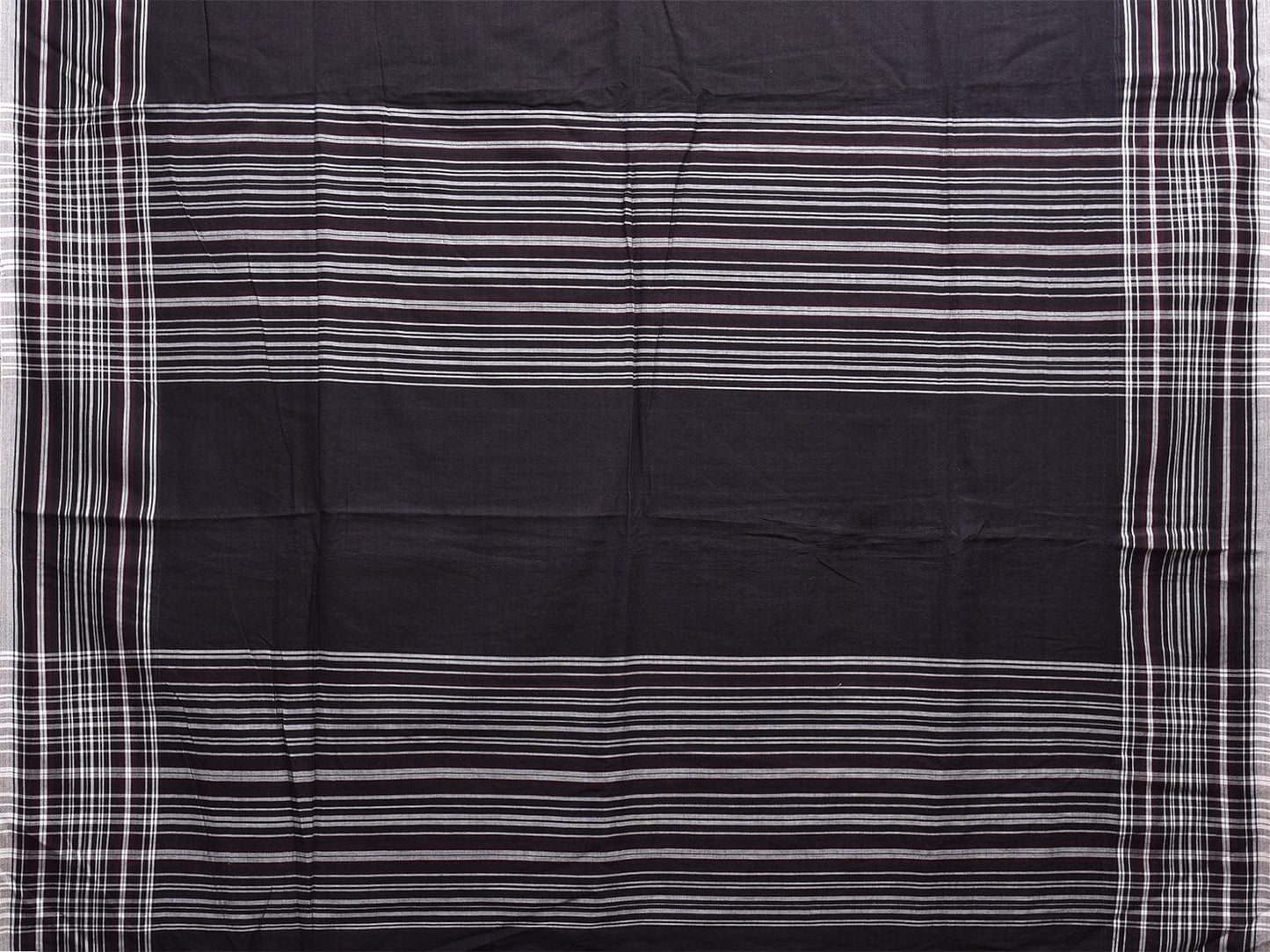 Black and White Organic Cotton Plain Saree with Strips Pallu Design o0567
