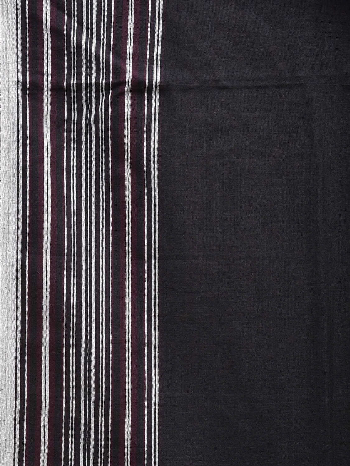 Black and White Organic Cotton Plain Saree with Strips Pallu Design o0567