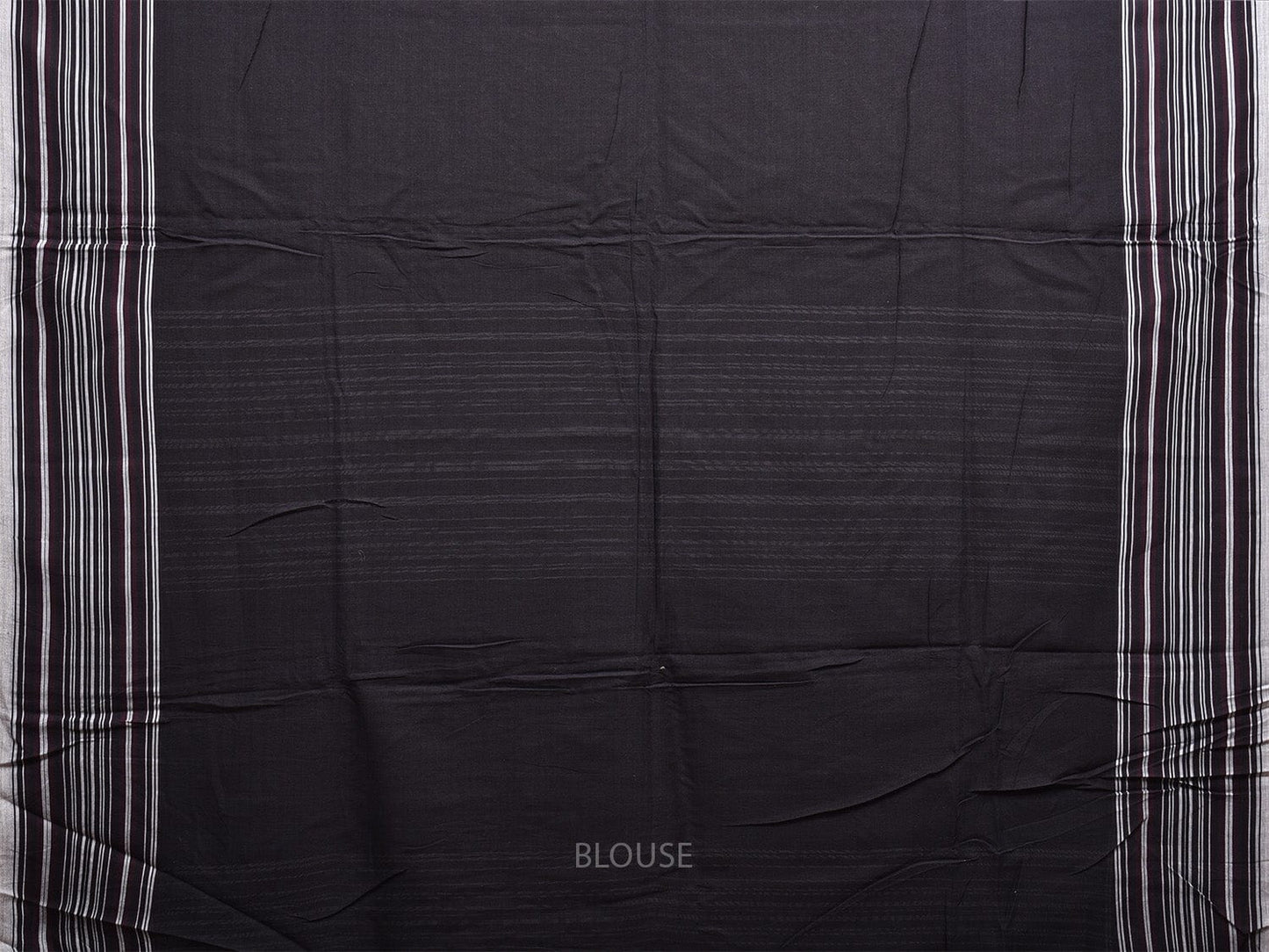 Black and White Organic Cotton Plain Saree with Strips Pallu Design o0567