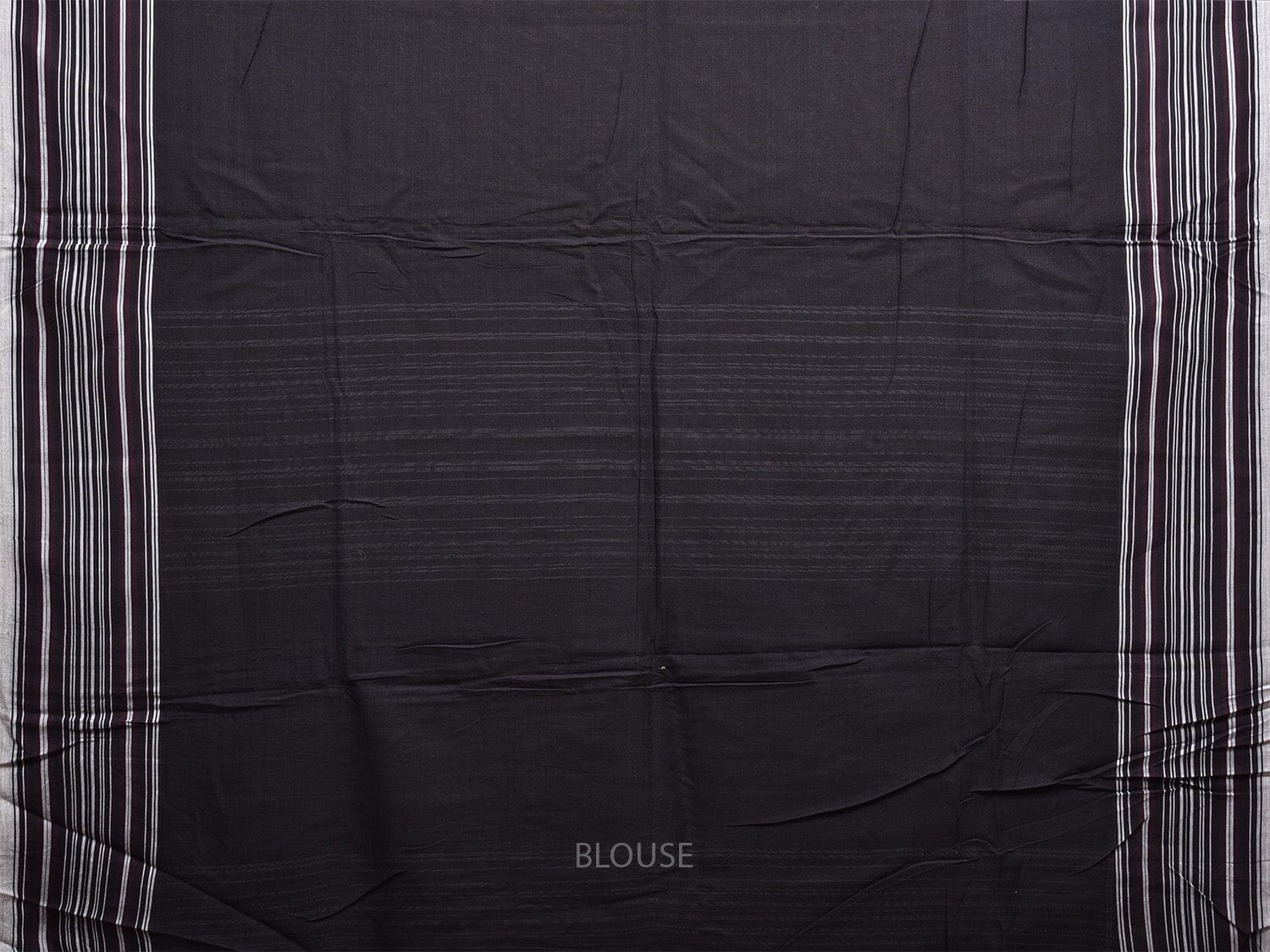 Black and White Organic Cotton Plain Saree with Strips Pallu Design o0567