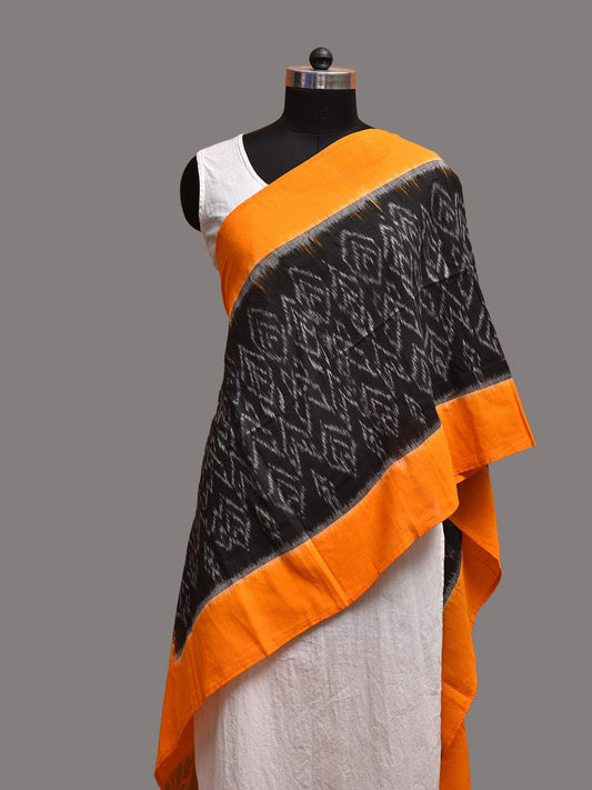 Black and Yellow Ikat Cotton Handloom Stole with Zig-Zag Design ds3747