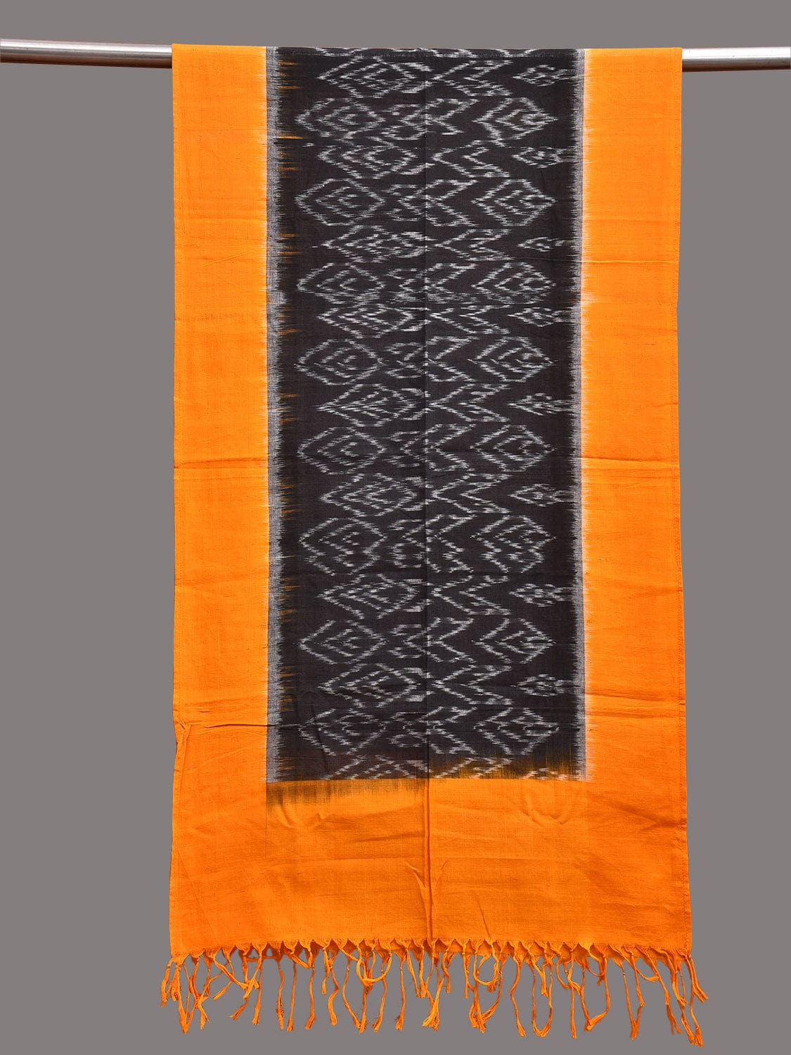 Black and Yellow Ikat Cotton Handloom Stole with Zig-Zag Design ds3747