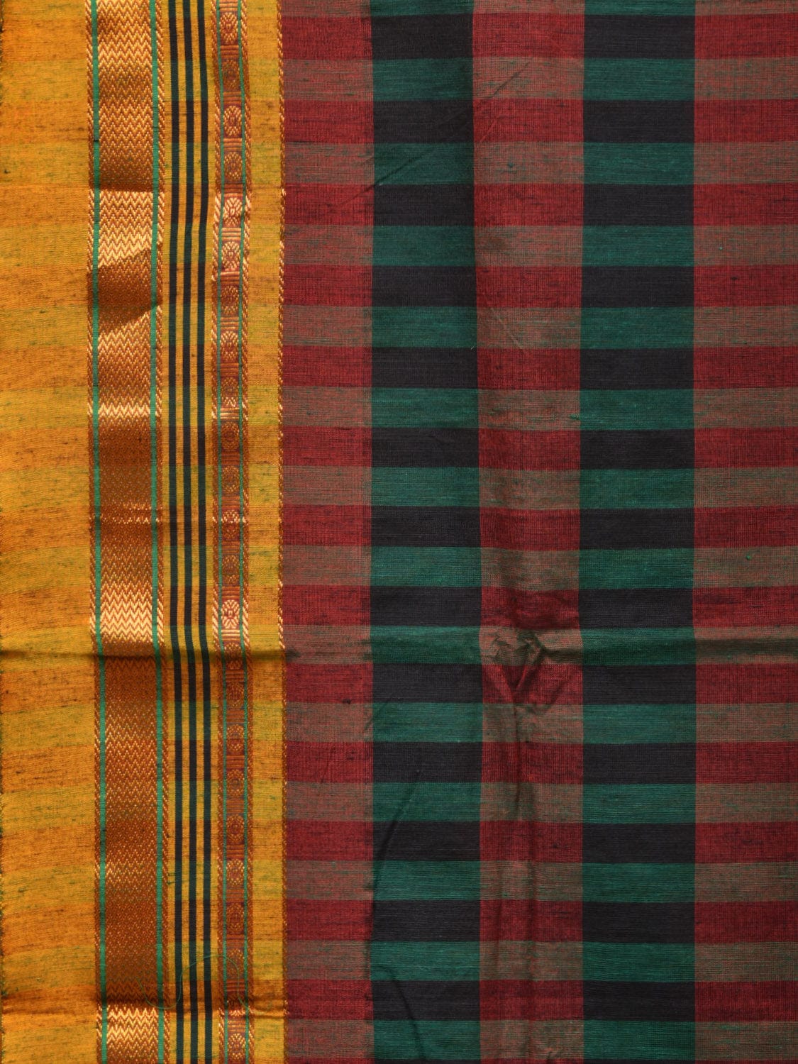 Black and Yellow ilkal Cotton Saree with Checks Design No Blouse o0449
