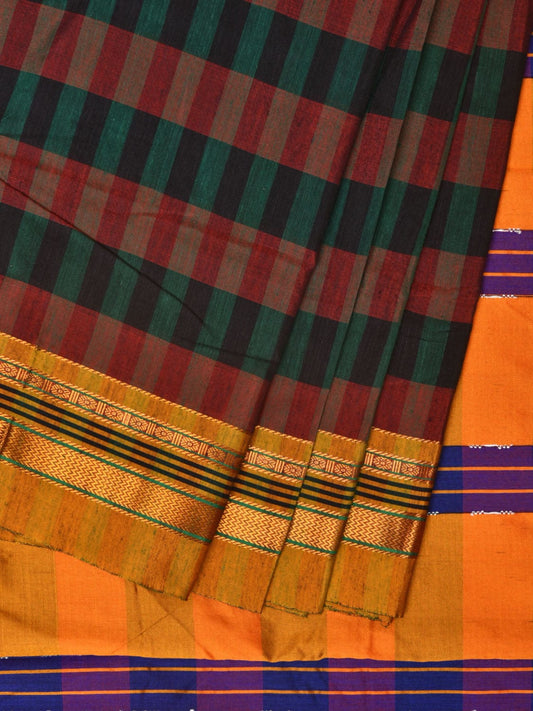 Black and Yellow ilkal Cotton Saree with Checks Design No Blouse o0449