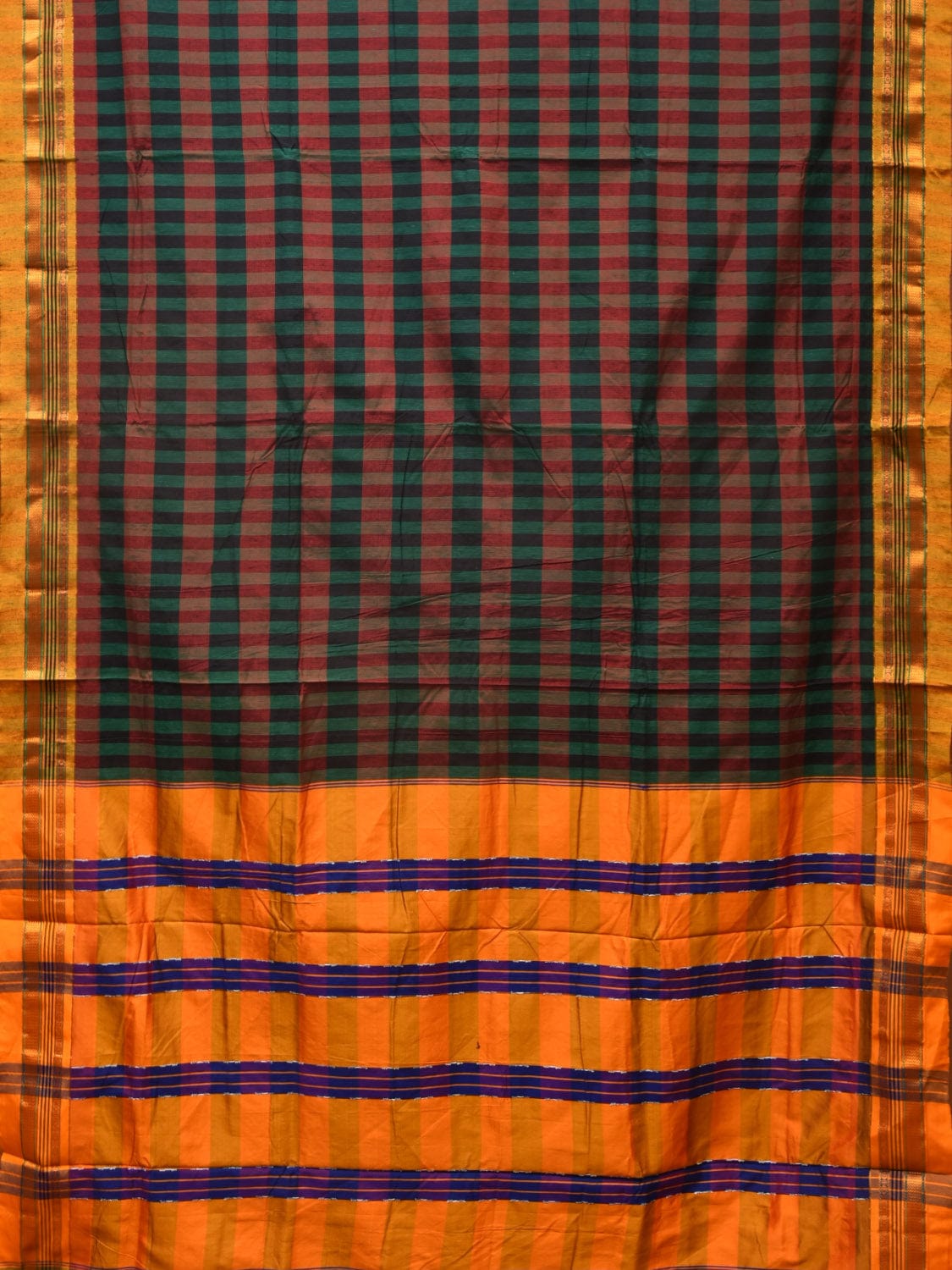 Black and Yellow ilkal Cotton Saree with Checks Design No Blouse o0449