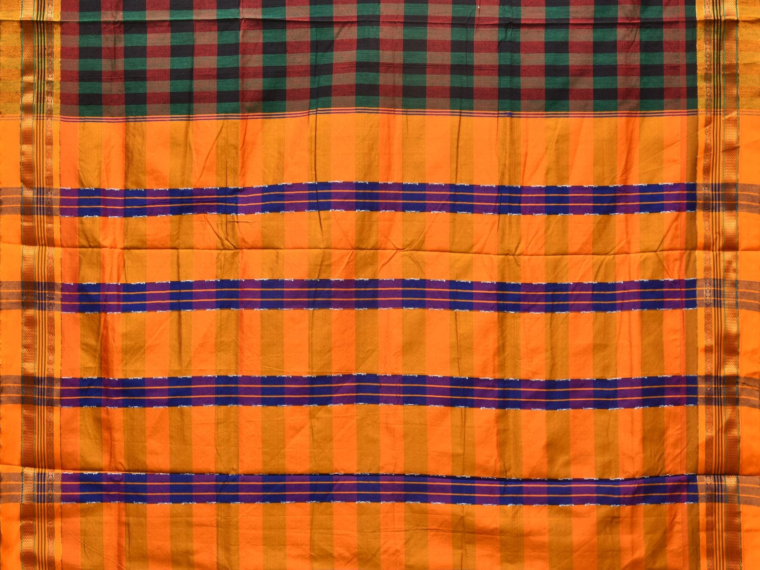 Black and Yellow ilkal Cotton Saree with Checks Design No Blouse o0449