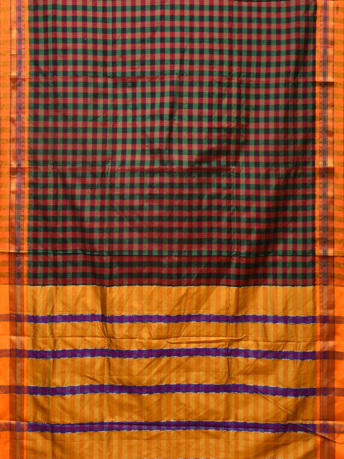 Black and Yellow ilkal Cotton Saree with Checks Design No Blouse o0450